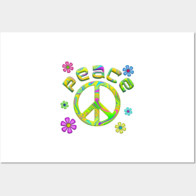 RetroTie Dye Peace Sign with Flowers Wall Art by Roly Poly Roundabout